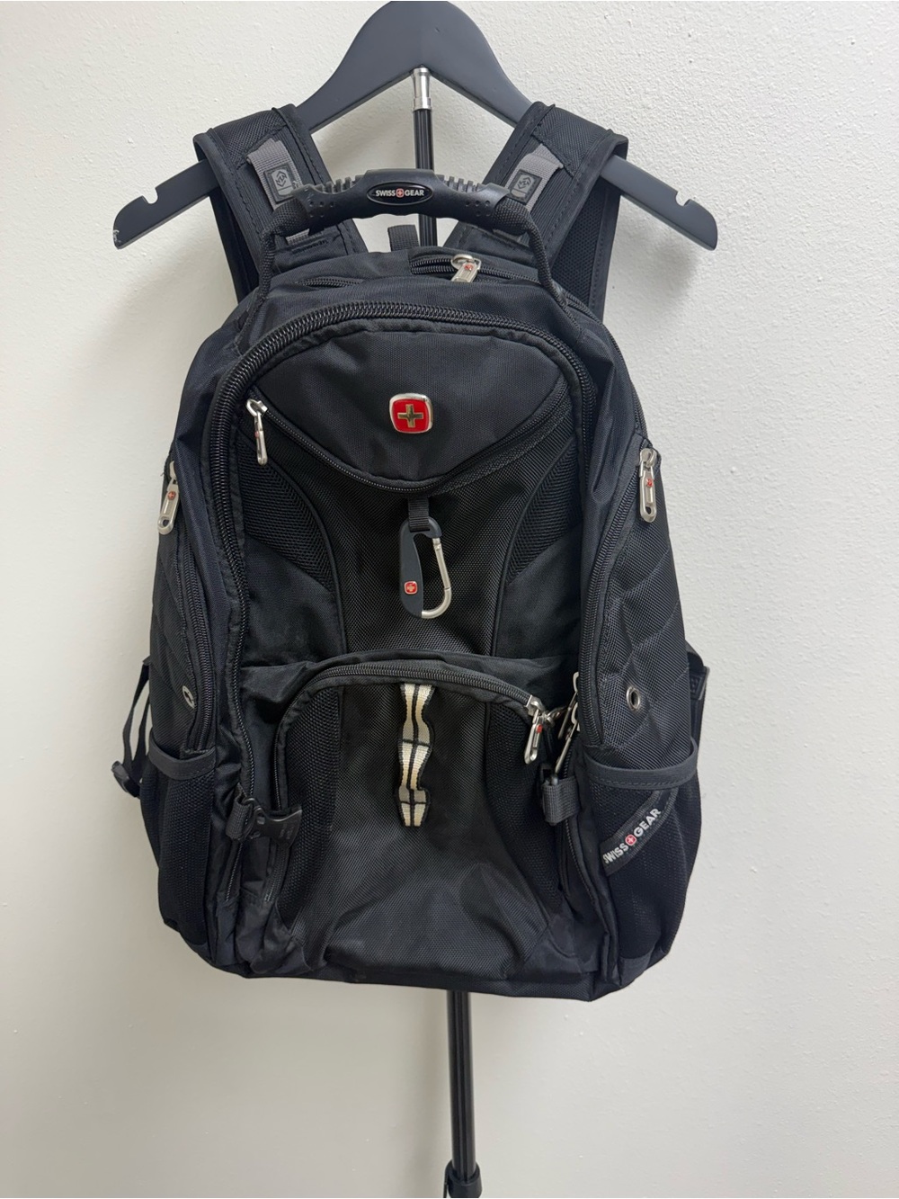 SwissGear Black Backpack with Red Logo Accent